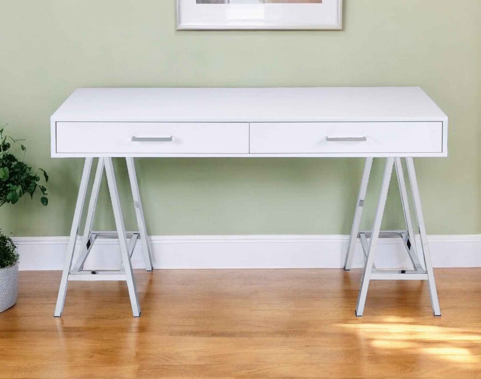 54 White Writing Desk With Two Drawers