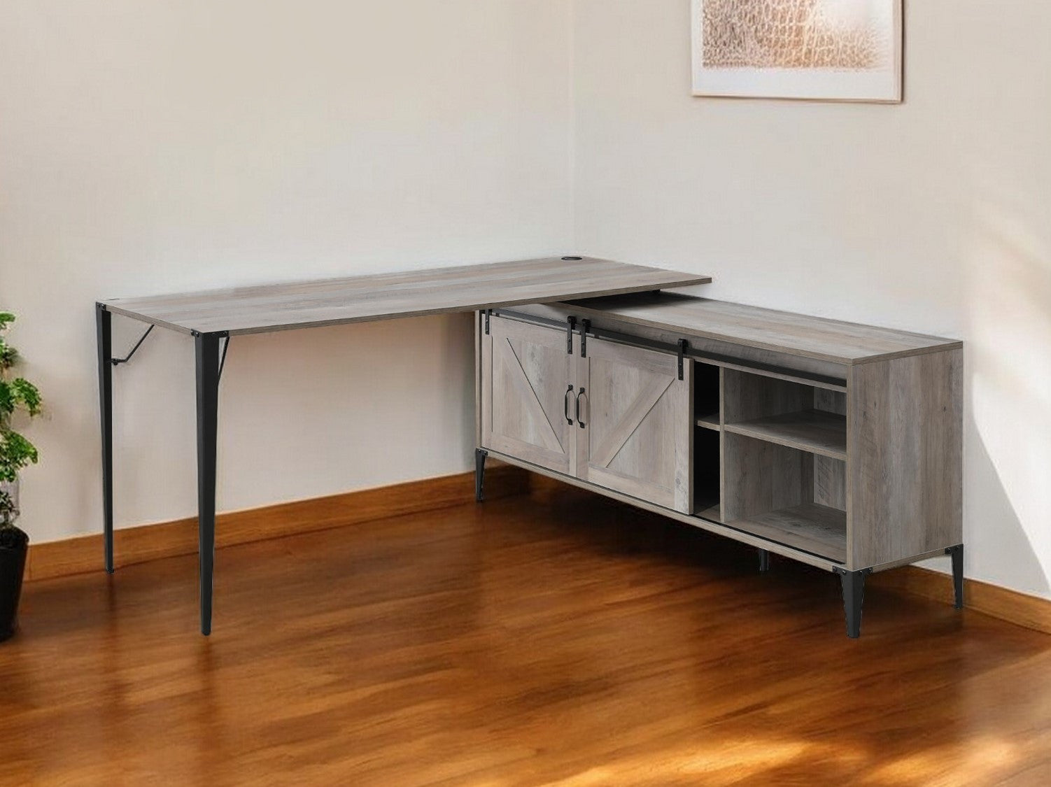 65 Gray and Black L Shape Writing Desk