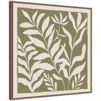 Sylvie Modern Minimalist Botanical Green and Neutral Linen Framed Canvas by The Creative Bunch Studio