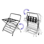 2-Shelf Foldable Luggage Rack with Nylon Straps, High-Back Support, Chrome Finish