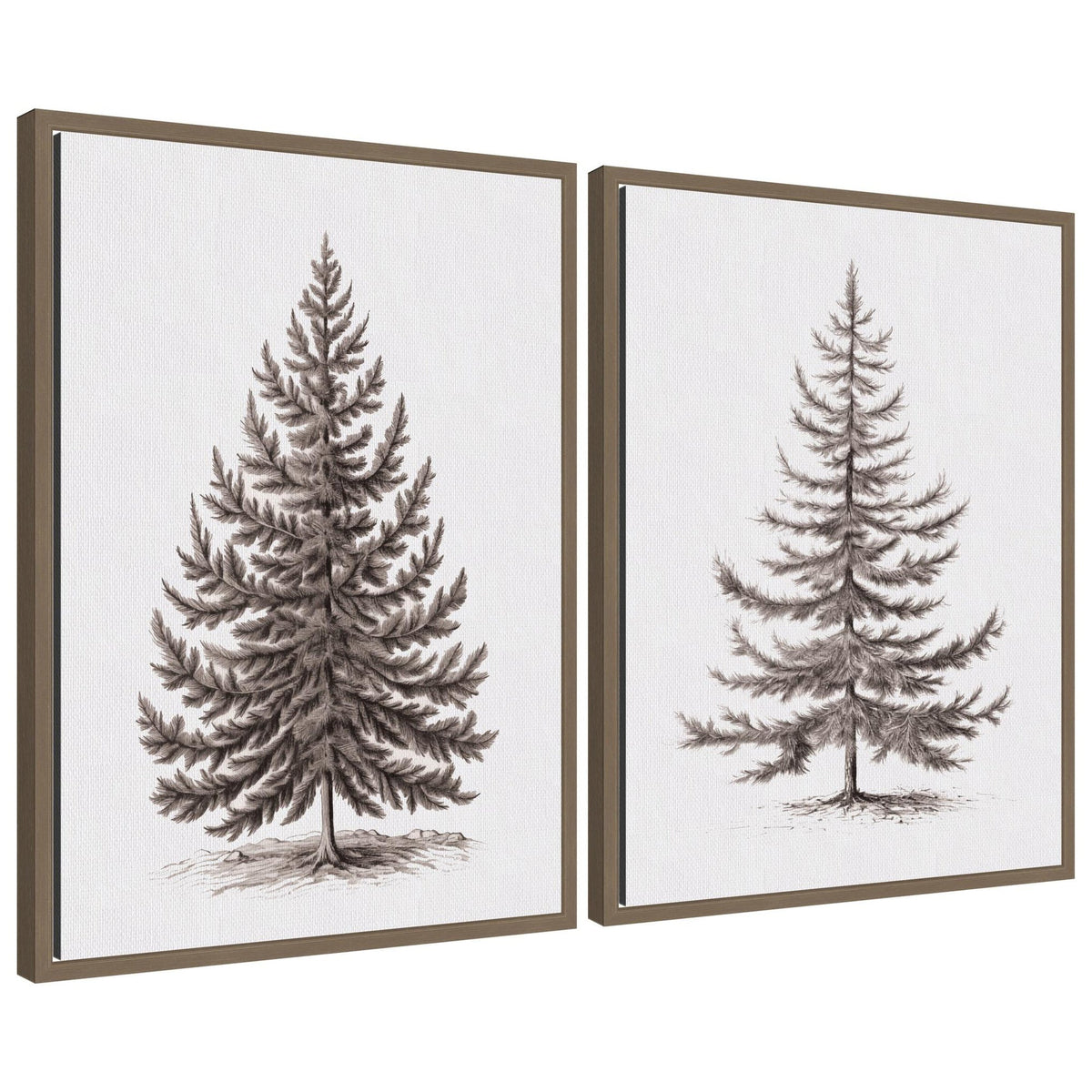 Sylvie Vintage Evergreen Fir Tree - 2 Piece Framed Canvas Art Set by The Creative Bunch Studio