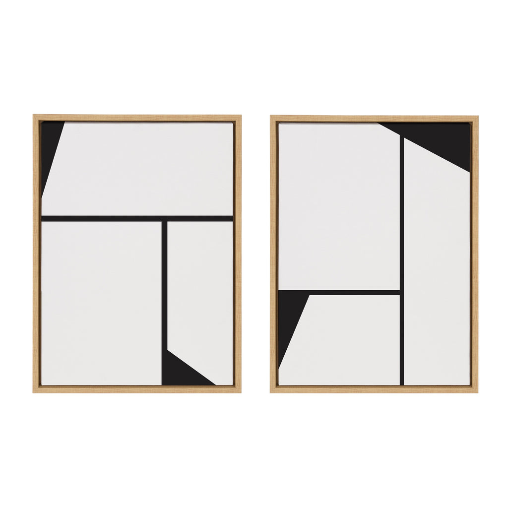 Sylvie Sleek Luxe Minimalist Black and White Abstract Framed Canvas Art Set by The Creative Bunch Studio