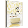 Sylvie Penguins in Cottage Yellow Bathtub Framed Canvas by Amy Peterson