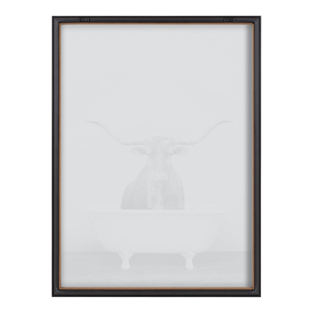 Blake Longhorn BW Bathroom Framed Printed Glass by Amy Peterson Art Studio
