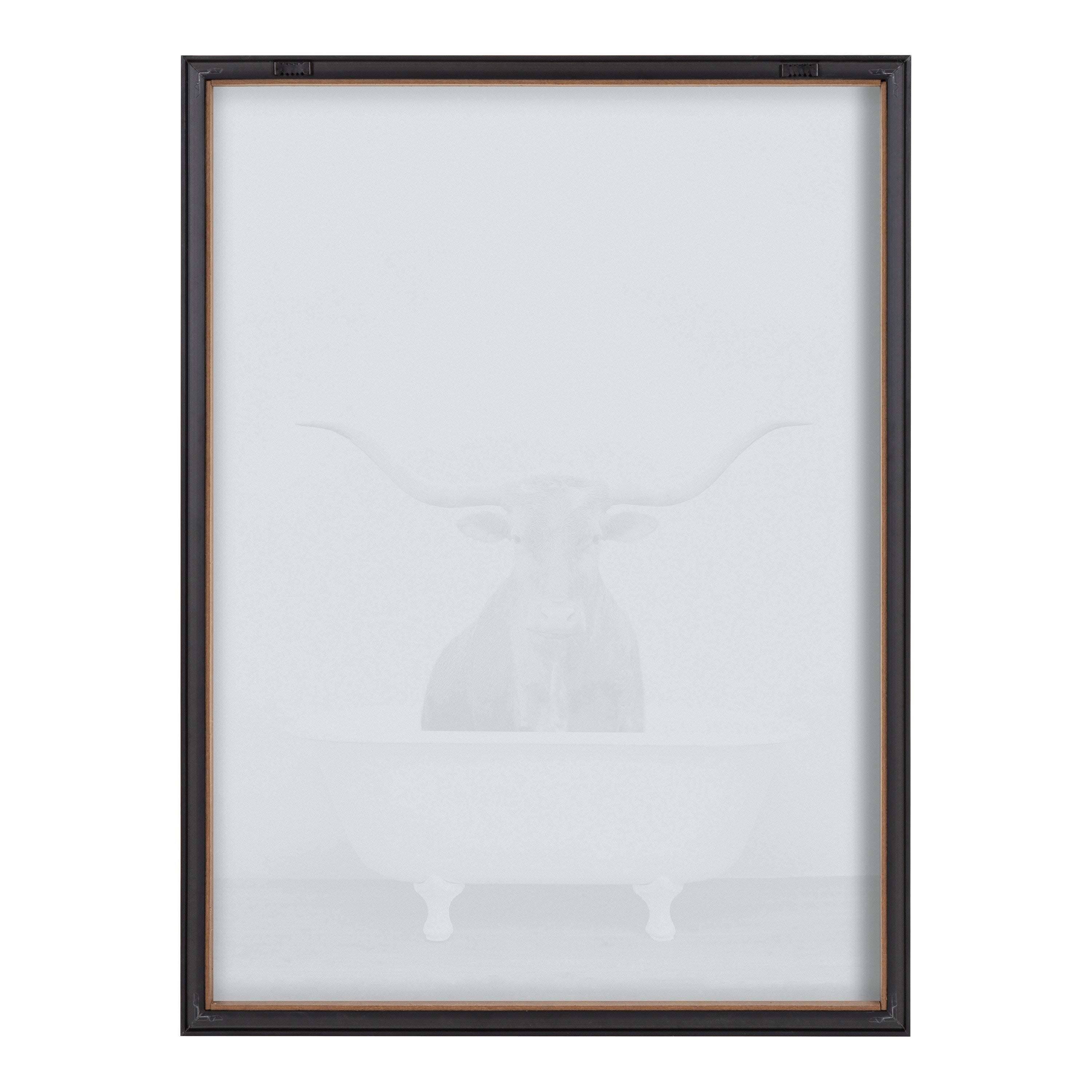 Blake Longhorn BW Bathroom Framed Printed Glass by Amy Peterson Art Studio