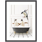 Penguins in Classic Black and White Bath by Amy Peterson Framed Wall Art Print