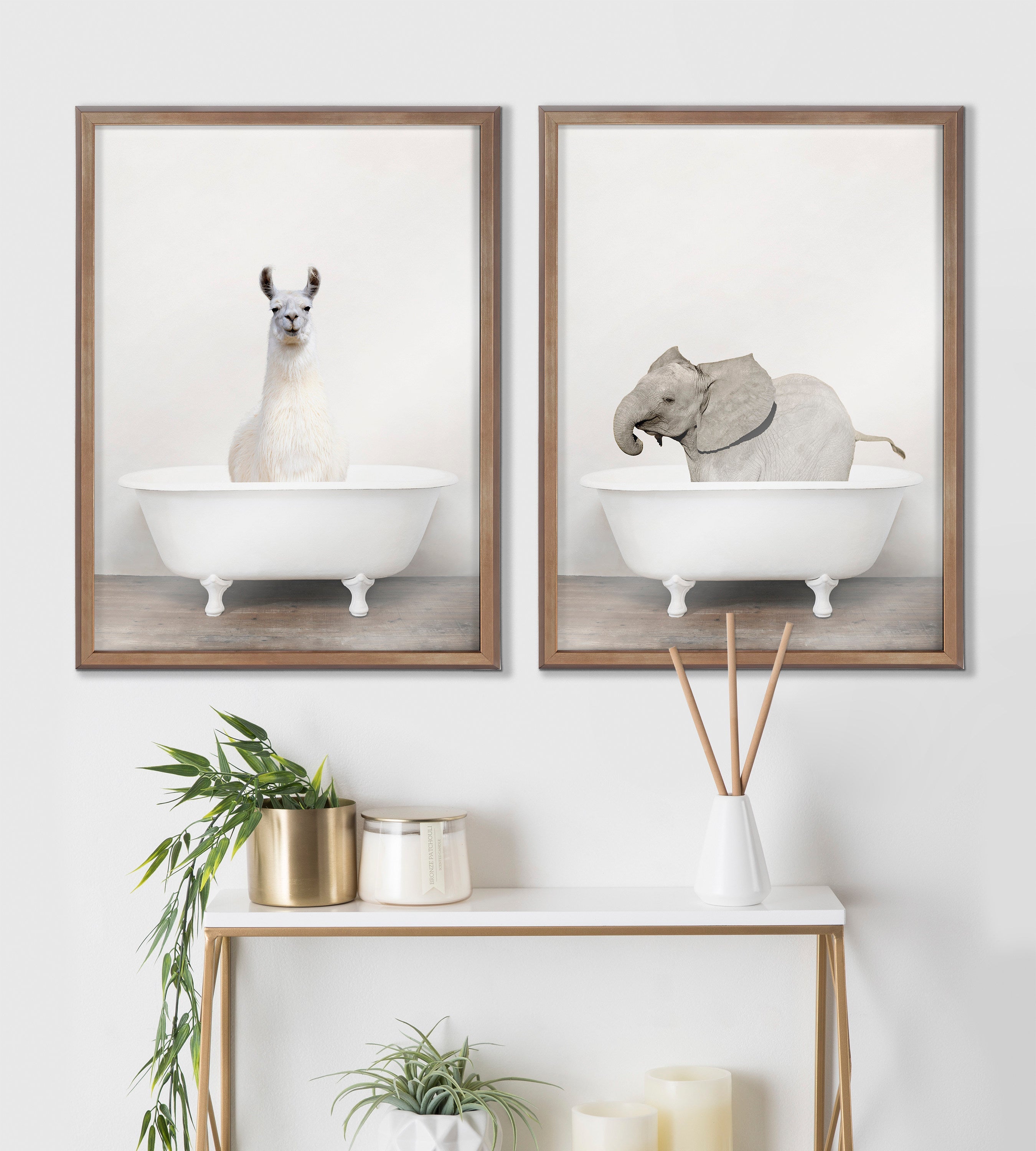 Blake Baby Elephant in the Tub Color Framed Printed Glass by Amy Peterson Art Studio