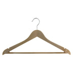 Bowed Suit Hangers with Pant Bar & Shoulder Notch, Natural Wood-Look Finish