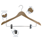 Wood-Look Standard Shaped Hangers with Clips, Swivel Hook & Pant Bar, Pack of 10/20
