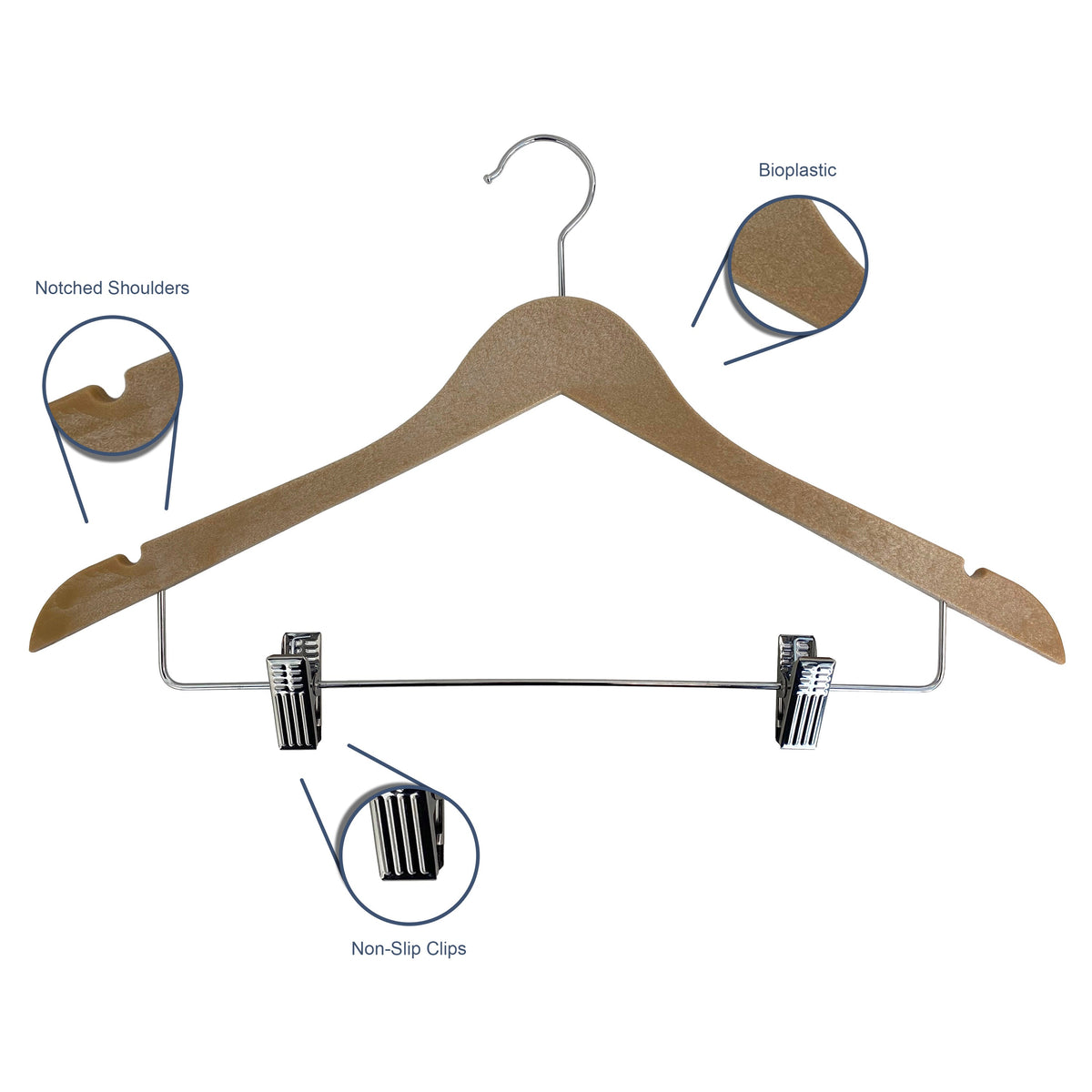 Wood-Look Standard Shaped Hangers with Clips, Swivel Hook & Pant Bar, Pack of 10/20
