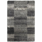 HomeRoots 507875 8 x 11 ft. Geometric Shag Power Loom Stain Resistant Rectangle Area Rug Charcoal Silver & Grey