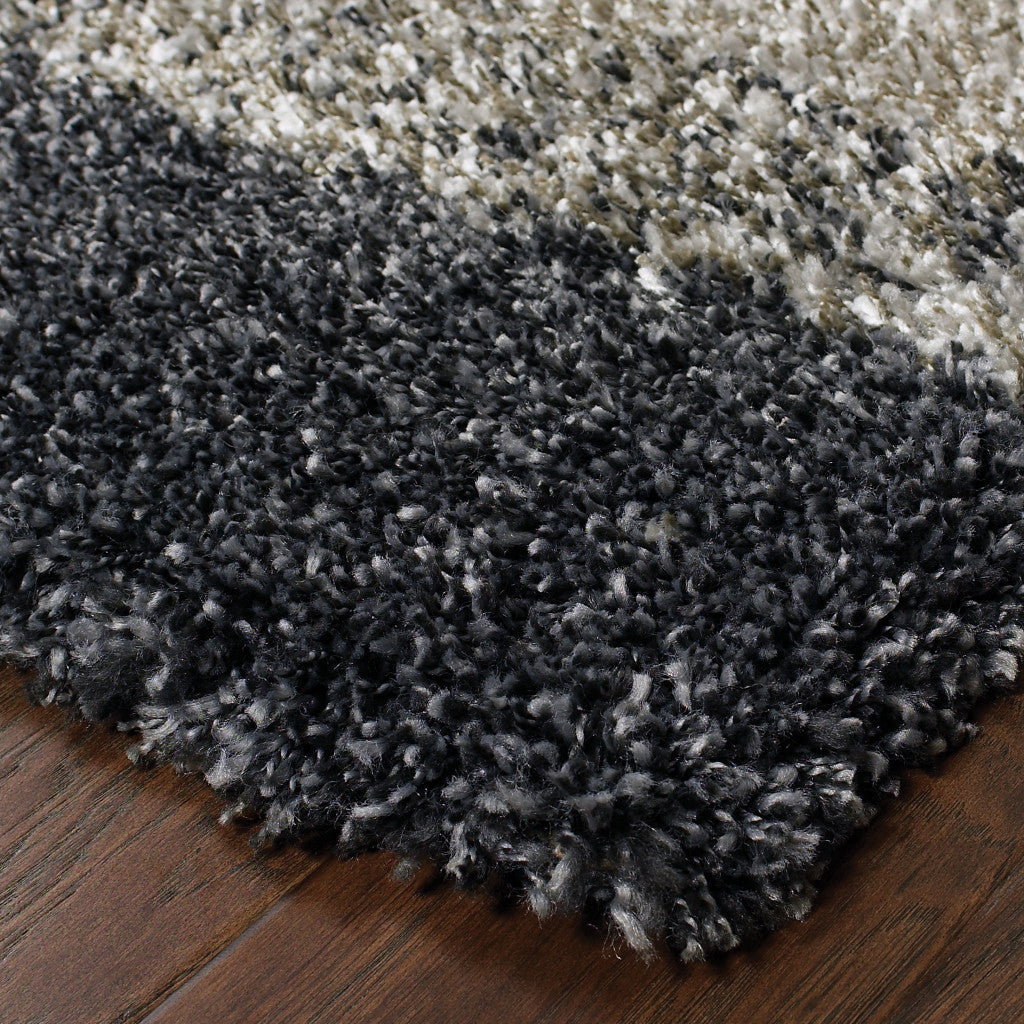 HomeRoots 507875 8 x 11 ft. Geometric Shag Power Loom Stain Resistant Rectangle Area Rug Charcoal Silver & Grey