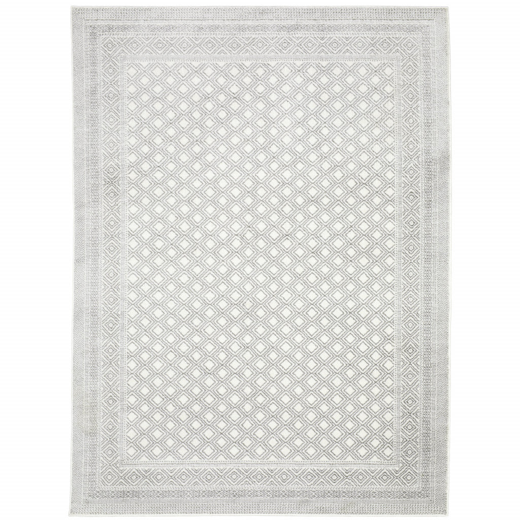 HomeRoots 507936 8 x 11 ft. White & Gray Oriental Power Loom Stain Resistant Rectangle Area Rug