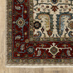 HomeRoots 507987 8 x 11 ft. Ivory Red Green Gray Blue & Navy Oriental Power Loom Stain Resistant Rectangle Area Rug with Fringe