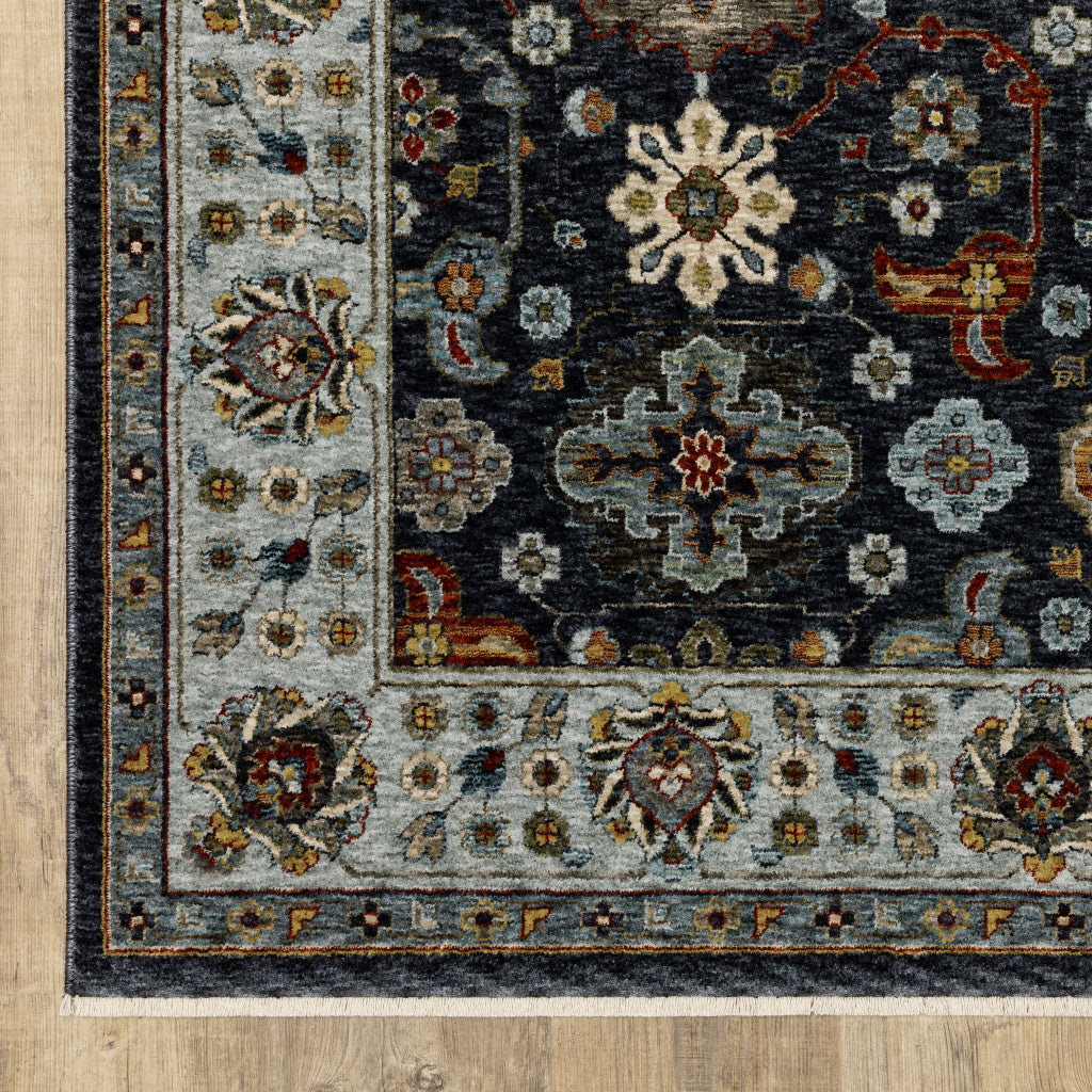 HomeRoots 508009 10 x 13 ft. Blue Red Beige Yellow Gray Rust & Gold Oriental Power Loom Stain Resistant Rectangle Area Rug with Fringe