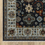HomeRoots 508009 10 x 13 ft. Blue Red Beige Yellow Gray Rust & Gold Oriental Power Loom Stain Resistant Rectangle Area Rug with Fringe