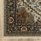 HomeRoots 508077 6 x 9 ft. Ivory Beige Blue Orange Gold Green Gray & Rust Oriental Power Loom Stain Resistant Rectangle Area Rug with Fringe