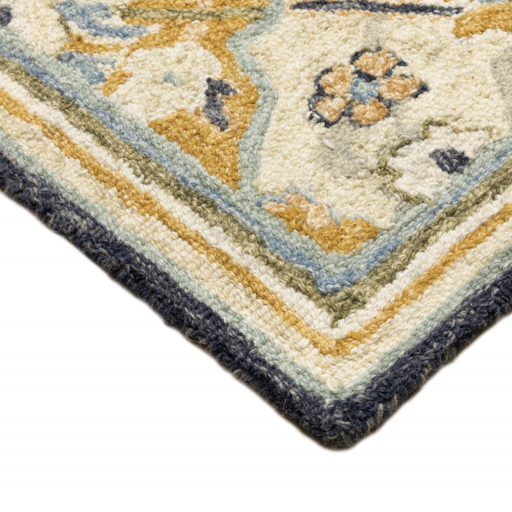 HomeRoots 508098 8 x 10 ft. Blue Green Gold Navy & Ivory Geometric Hand Tufted Handmade Stain Resistant Rectangle Area Rug