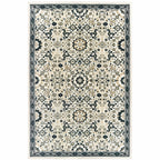 HomeRoots 508367 10 x 13 ft. Ivory Navy & Gold Oriental Power Loom Stain Resistant Rectangle Area Rug
