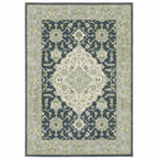 HomeRoots 508454 8 x 10 ft. Teal Blue Ivory Green & Gray Oriental Power Loom Stain Resistant Rectangle Area Rug