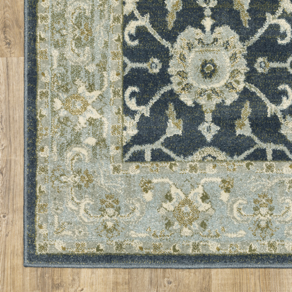 HomeRoots 508454 8 x 10 ft. Teal Blue Ivory Green & Gray Oriental Power Loom Stain Resistant Rectangle Area Rug