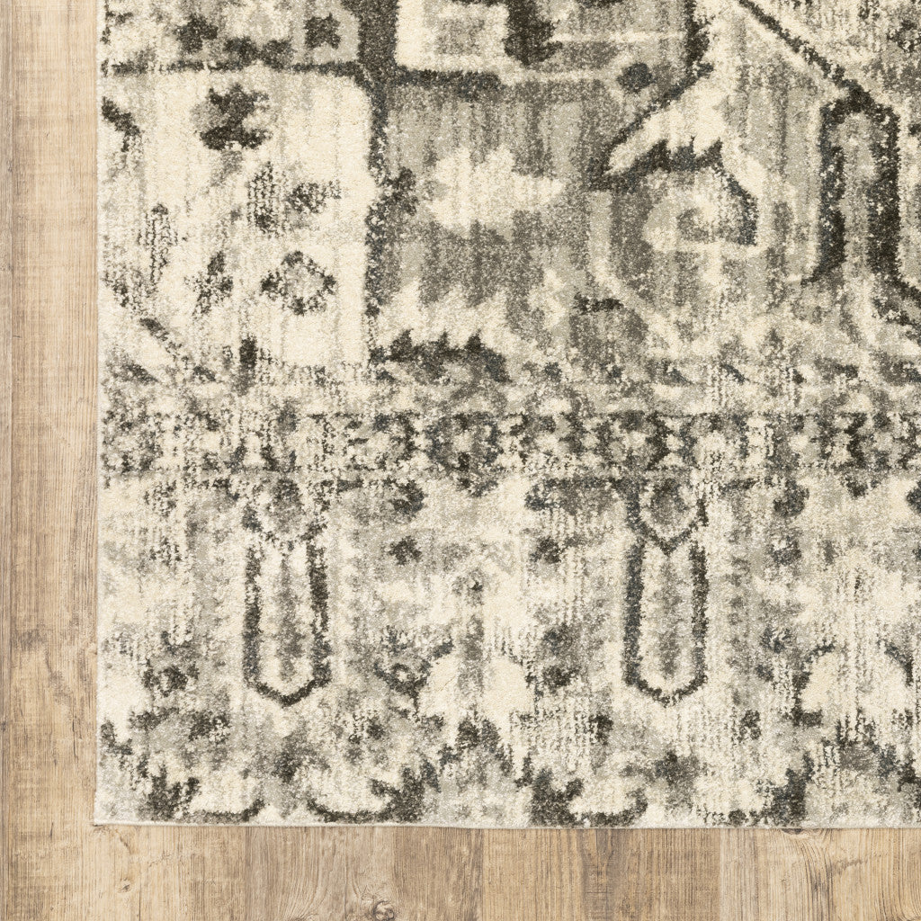 HomeRoots 508844 8 x 11 ft. Gray Ivory & Brown Oriental Power Loom Stain Resistant Rectangle Area Rug