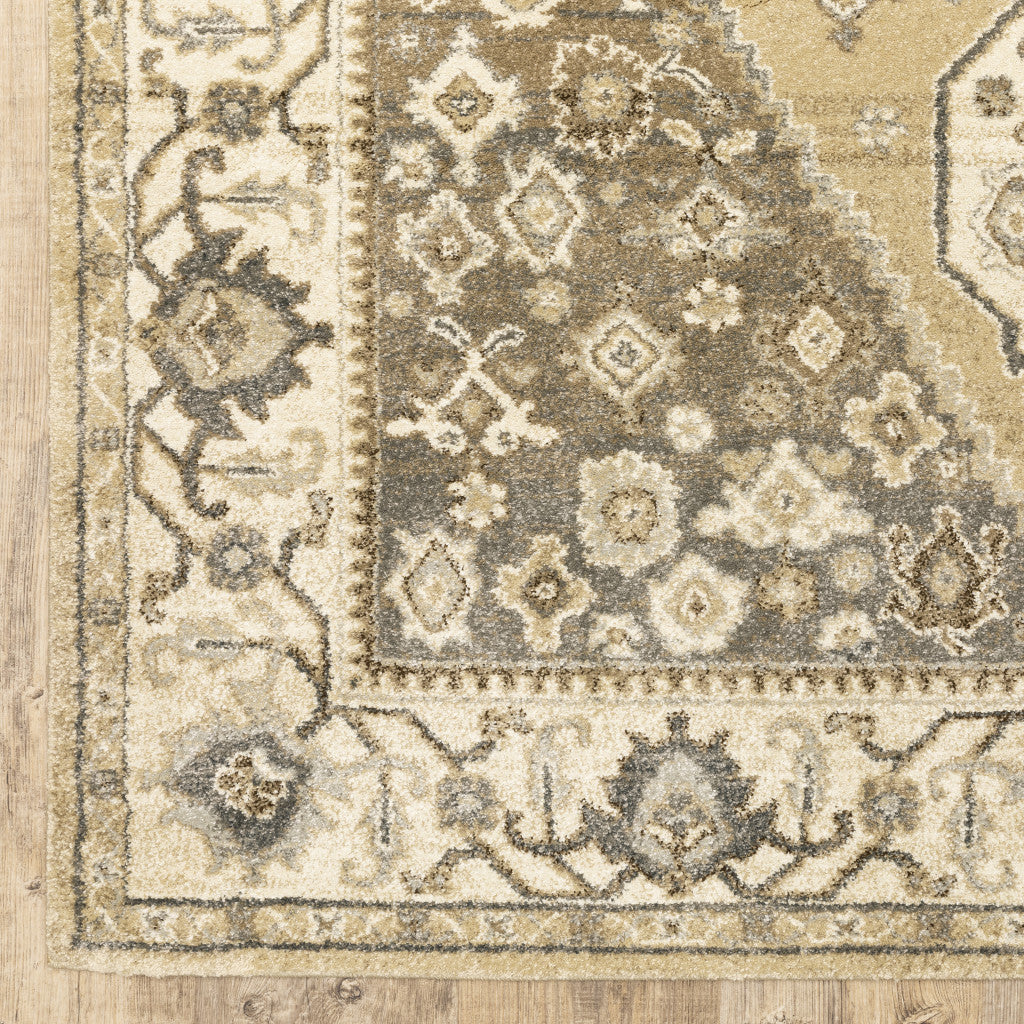 HomeRoots 508865 10 x 13 ft. Beige Gray Tan & Charcoal Oriental Power Loom Stain Resistant Rectangle Area Rug, Rectangular