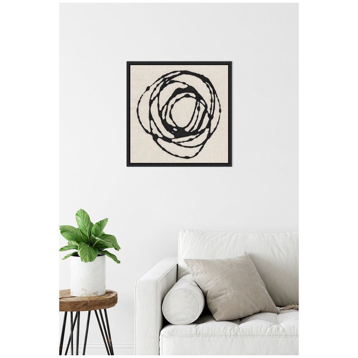 Sylvie Flowing Circle Abstract Framed Canvas by The Creative Bunch Studio