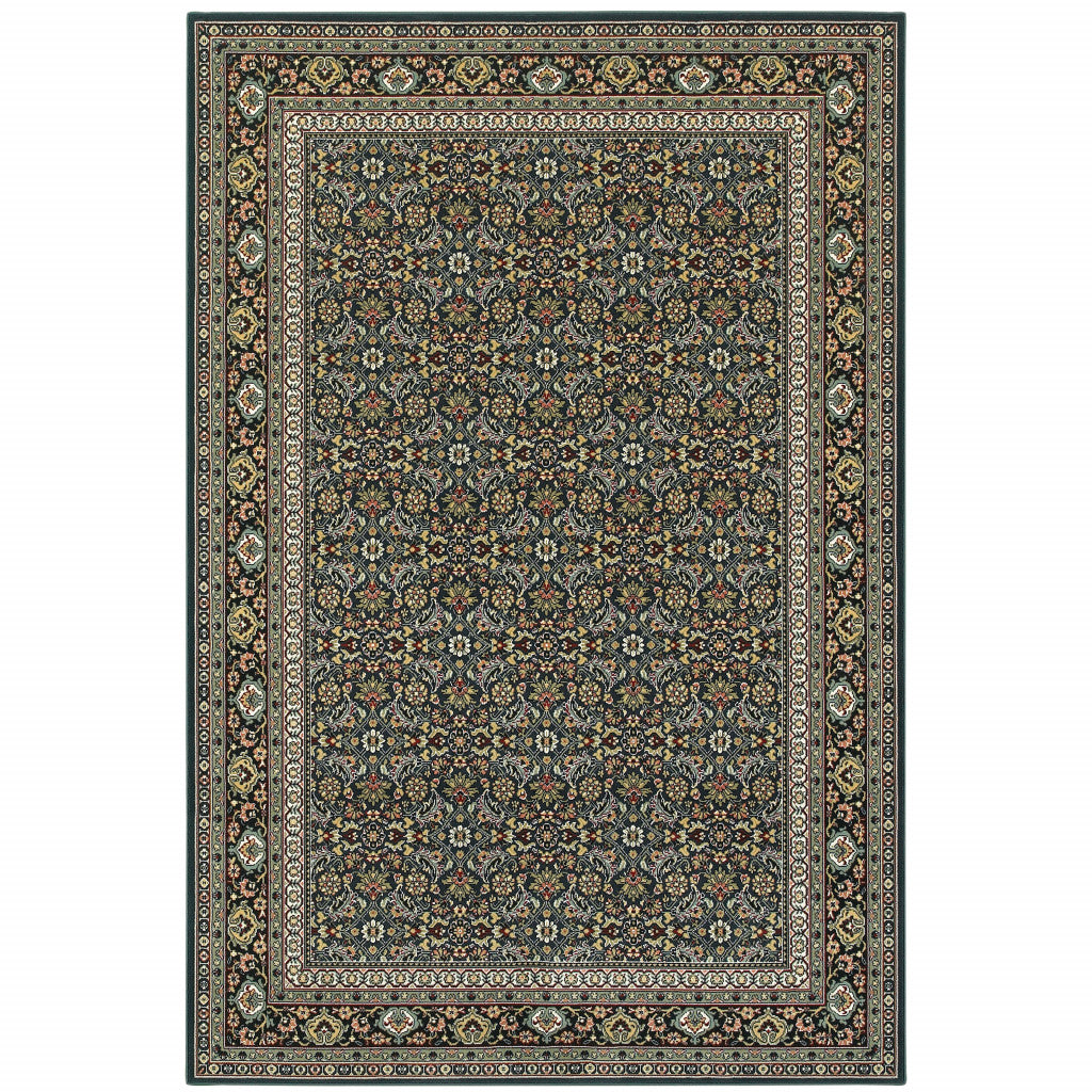 HomeRoots 509118 8 x 11 ft. Navy Blue Green Red Ivory & Yellow Oriental Power Loom Stain Resistant Rectangle Area Rug