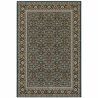 HomeRoots 509118 8 x 11 ft. Navy Blue Green Red Ivory & Yellow Oriental Power Loom Stain Resistant Rectangle Area Rug