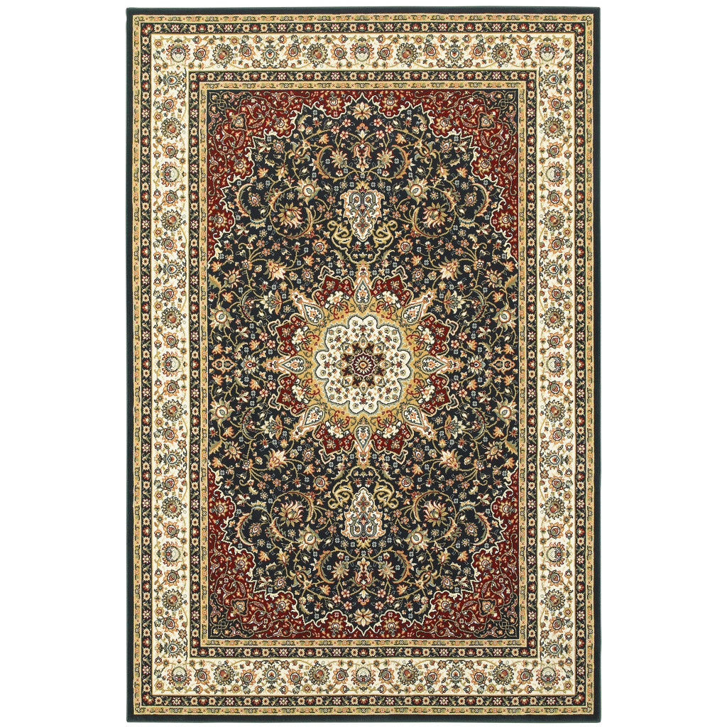 HomeRoots 509147 10 x 13 ft. Navy & Ivory Oriental Power Loom Stain Resistant Rectangle Area Rug