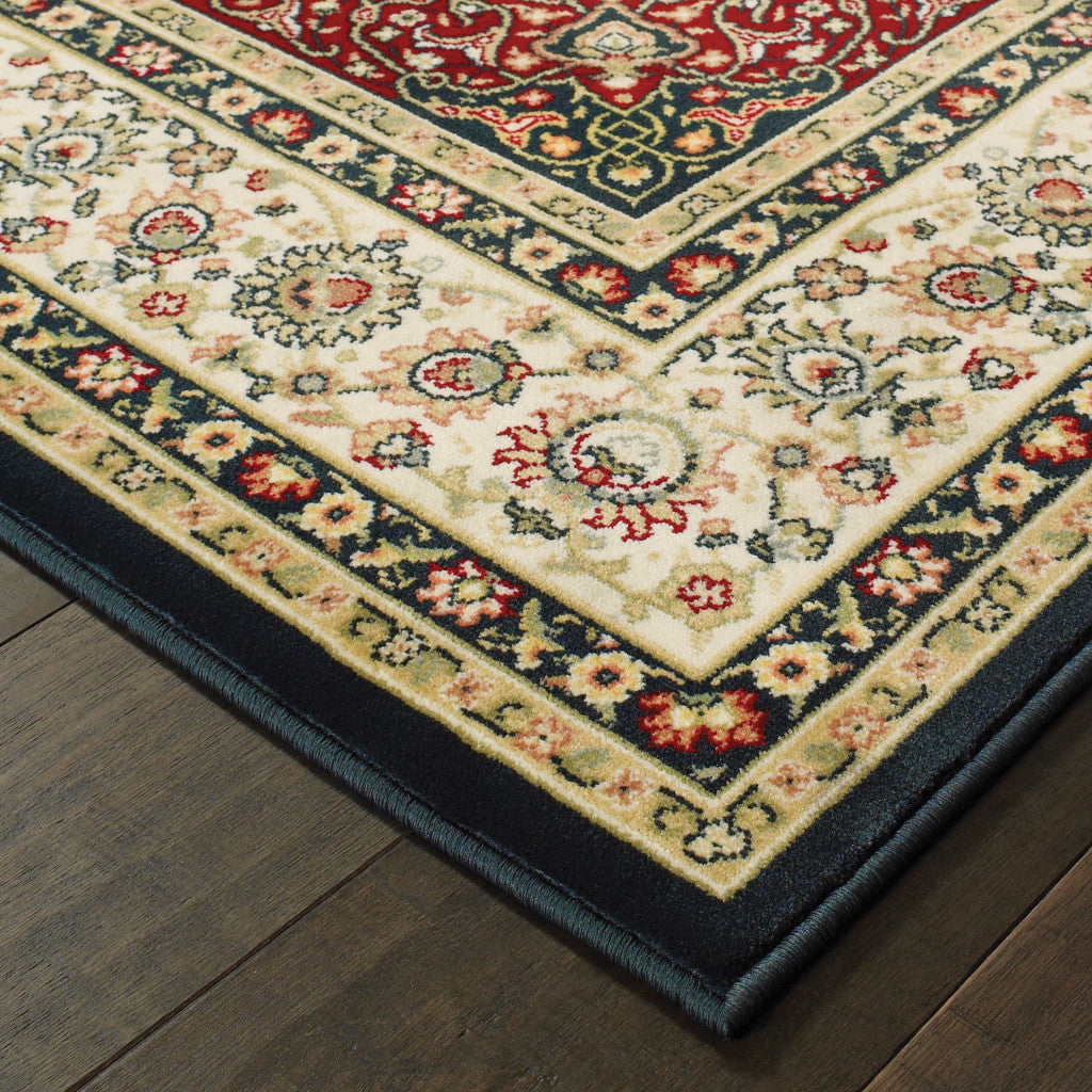 HomeRoots 509147 10 x 13 ft. Navy & Ivory Oriental Power Loom Stain Resistant Rectangle Area Rug