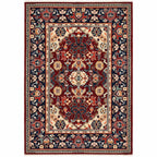 HomeRoots 509190 6 x 9 ft. Red Blue Orange & Beige Oriental Power Loom Stain Resistant Rectangle Area Rug with Fringe
