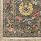 HomeRoots 509308 8 x 11 ft. Gray Blue Pink Orange Rust Red Green & Ivory Oriental Power Loom Stain Resistant Rectangle Area Rug with Fringe