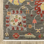 HomeRoots 509335 6 x 9 ft. Gray Charcoal Yellow Blue Rust Red Pink Green & Ivory Oriental Power Loom Stain Resistant Rectangle Area Rug with Fringe