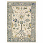 HomeRoots 509357 8 x 11 ft. Ivory Blue Gray Teal Gold Green & Rust Oriental Power Loom Stain Resistant Rectangle Area Rug with Fringe