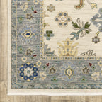 HomeRoots 509357 8 x 11 ft. Ivory Blue Gray Teal Gold Green & Rust Oriental Power Loom Stain Resistant Rectangle Area Rug with Fringe