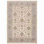 HomeRoots 509427 10 x 13 ft. Ivory & Blue Oriental Power Loom Stain Resistant Rectangle Area Rug with Fringe