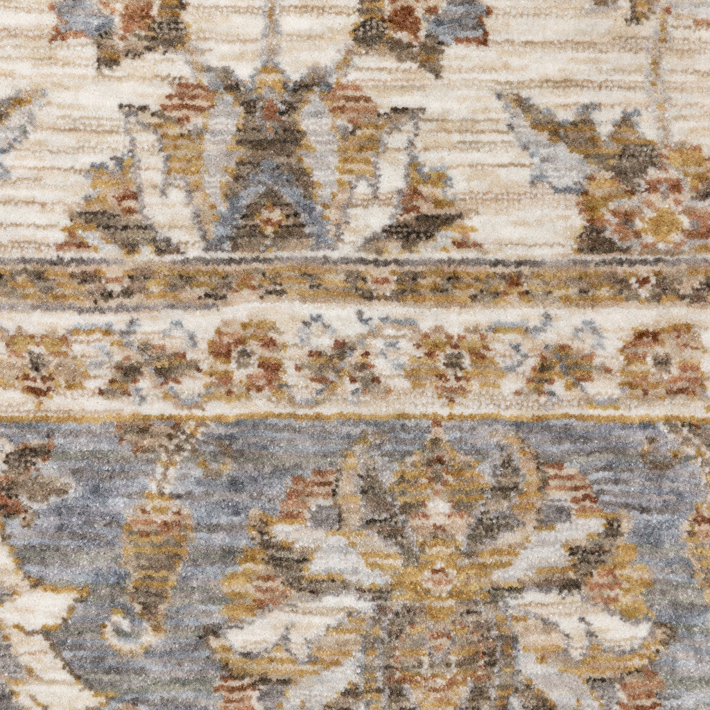 HomeRoots 509427 10 x 13 ft. Ivory & Blue Oriental Power Loom Stain Resistant Rectangle Area Rug with Fringe