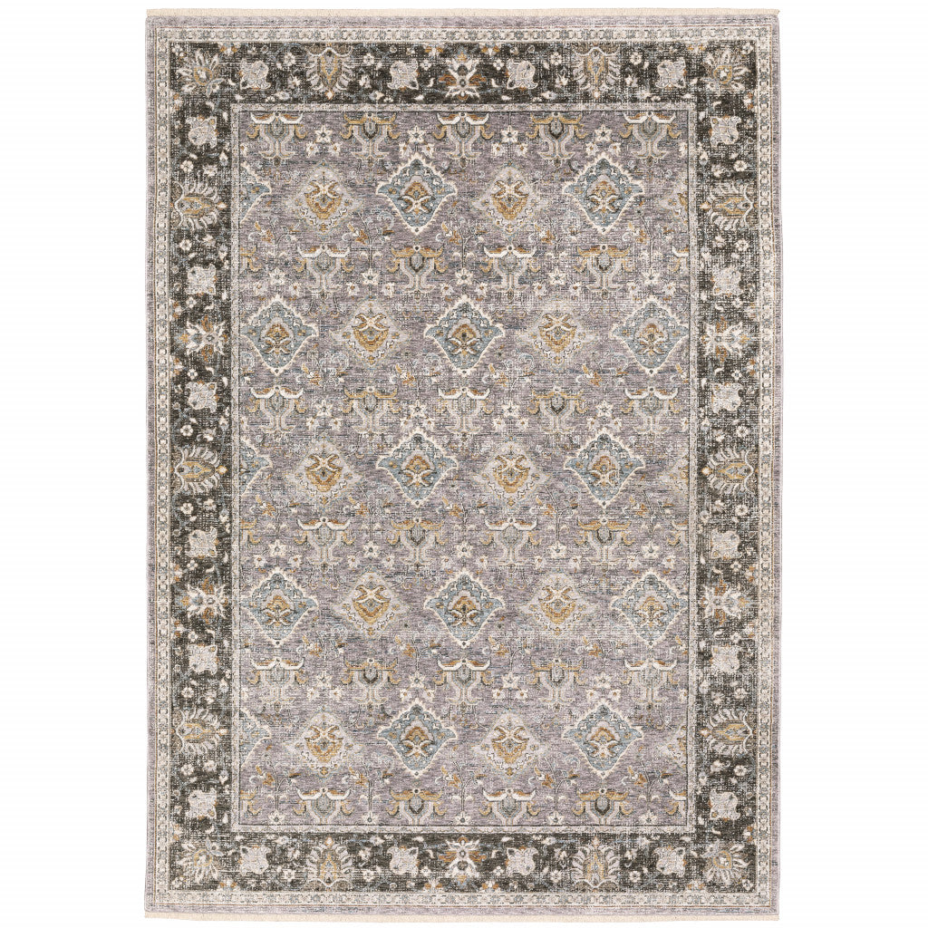 HomeRoots 509432 6 x 9 ft. Gray & Blue Oriental Power Loom Stain Resistant Rectangle Area Rug with Fringe