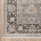 HomeRoots 509432 6 x 9 ft. Gray & Blue Oriental Power Loom Stain Resistant Rectangle Area Rug with Fringe