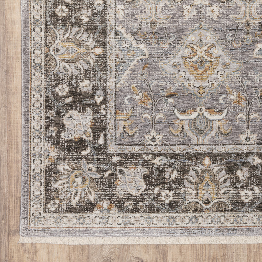 HomeRoots 509432 6 x 9 ft. Gray & Blue Oriental Power Loom Stain Resistant Rectangle Area Rug with Fringe