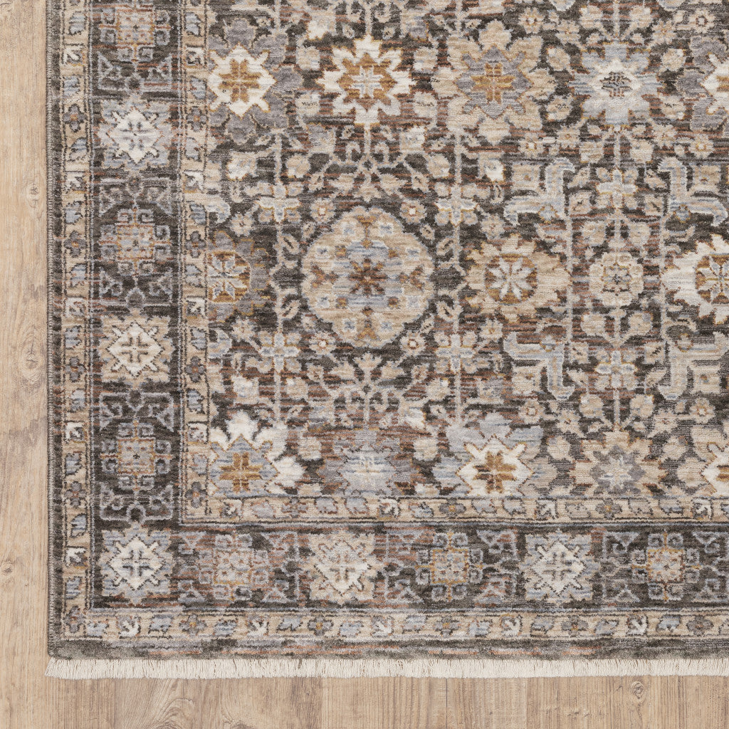HomeRoots 509439 6 x 9 ft. Gray & Ivory Oriental Power Loom Stain Resistant Rectangle Area Rug with Fringe