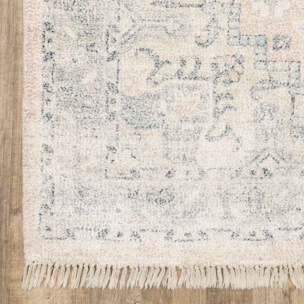 HomeRoots 509449 10 x 13 ft. Beige & Gray Oriental Hand Loomed Stain Resistant Rectangle Area Rug with Fringe