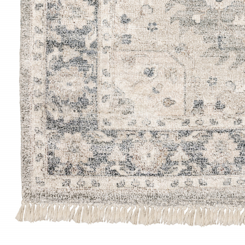HomeRoots 509472 8 x 10 ft. Beige & Gray Oriental Hand Loomed Stain Resistant Rectangle Area Rug with Fringe