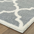 HomeRoots 509903 8 x 11 ft. Gray & Ivory Geometric Shag Power Loom Stain Resistant Rectangle Area Rug