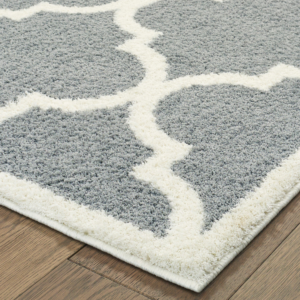 HomeRoots 509903 8 x 11 ft. Gray & Ivory Geometric Shag Power Loom Stain Resistant Rectangle Area Rug