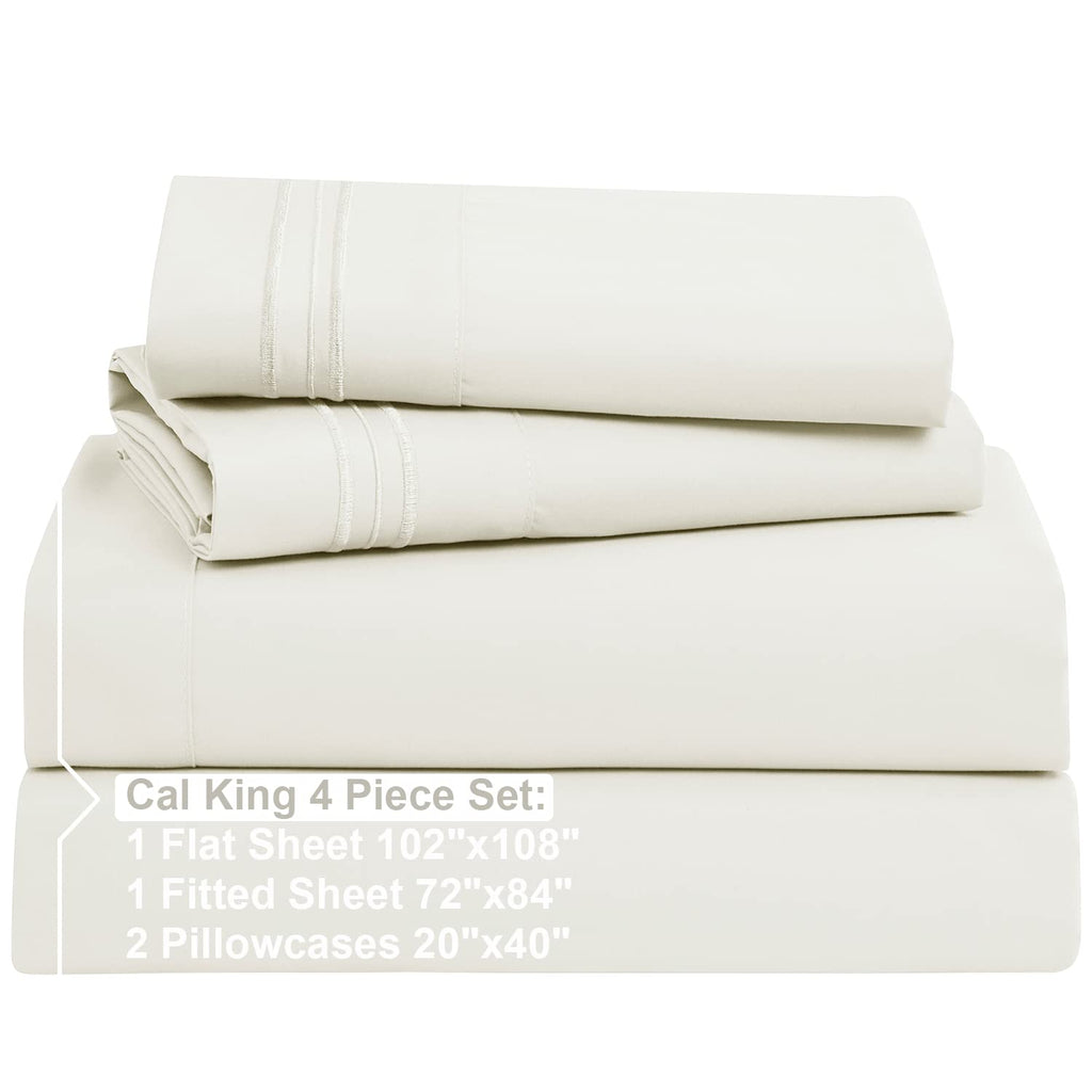 Nestl Cal King Size Sheets Set - 4 Piece California King Sheets, Deep Pocket, Hotel Luxury, Extra Soft, Breathable And Cooling, Off White Cal King Bed Sheets