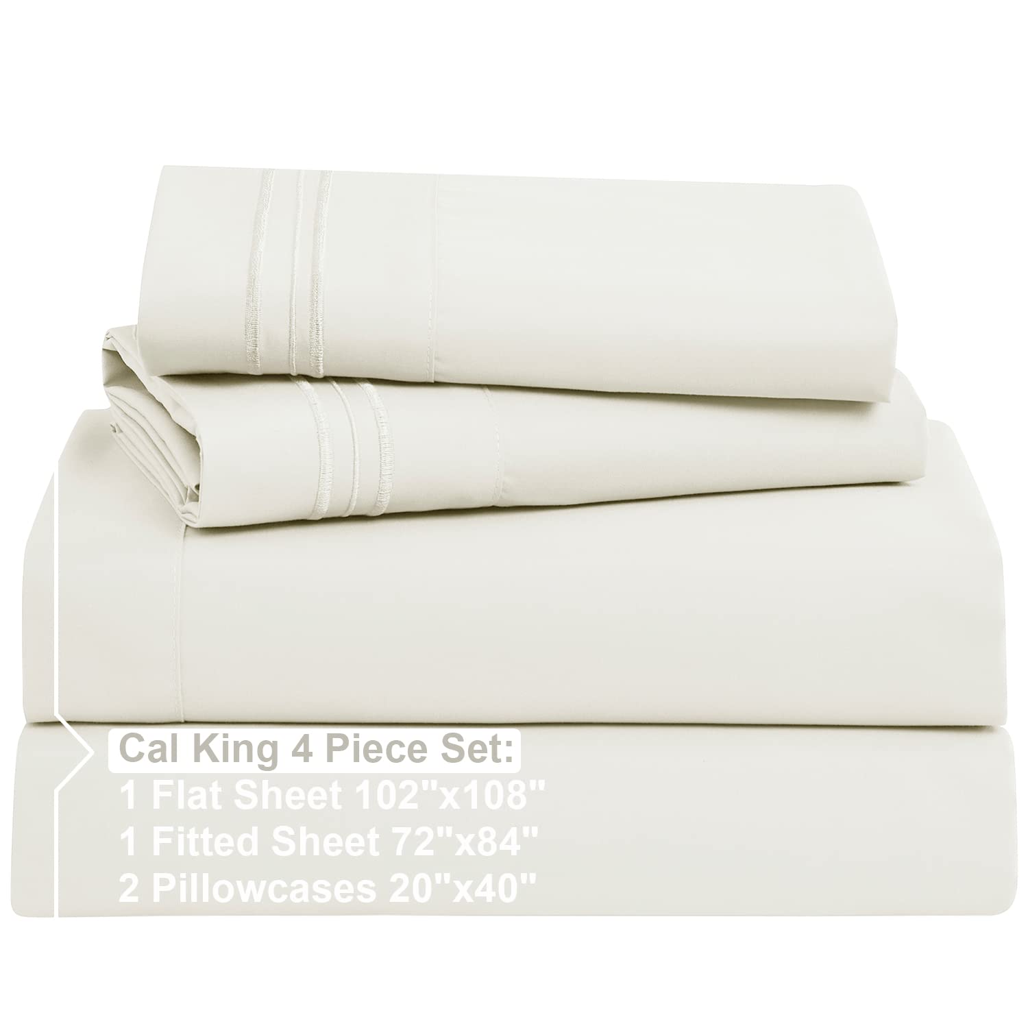 Nestl Cal King Size Sheets Set - 4 Piece California King Sheets, Deep Pocket, Hotel Luxury, Extra Soft, Breathable And Cooling, Off White Cal King Bed Sheets