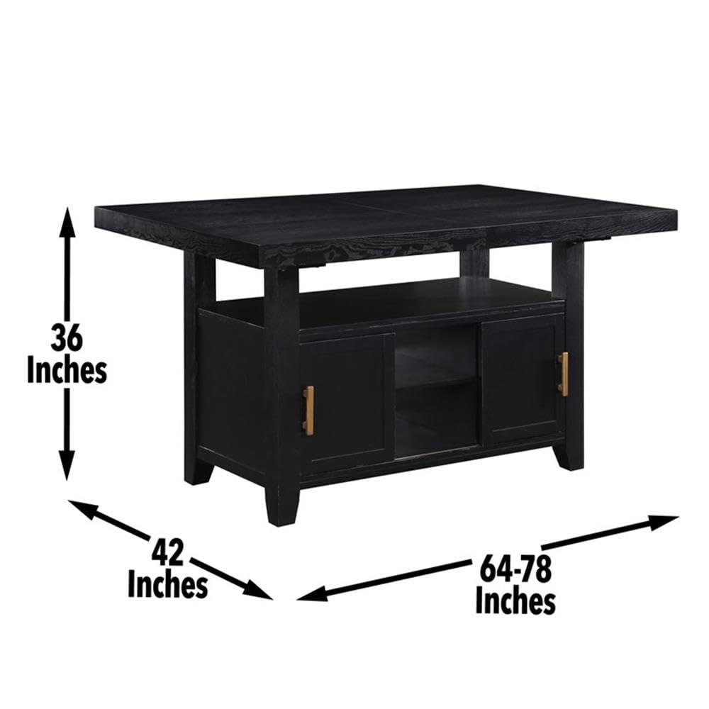 Yves Rubbed Charcoal Wood Counter Height Dining Table with Storage